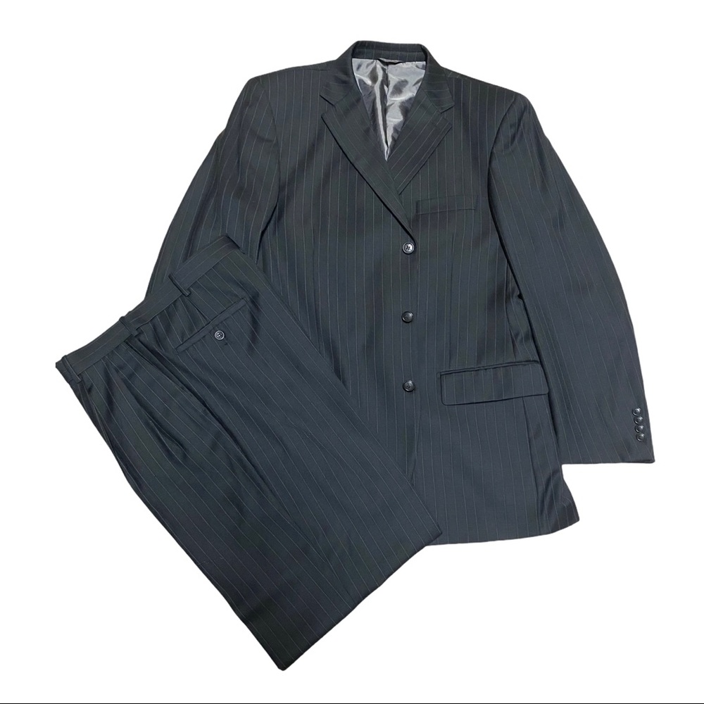 Lineage Merino Wool Black Pin Striped Suit
